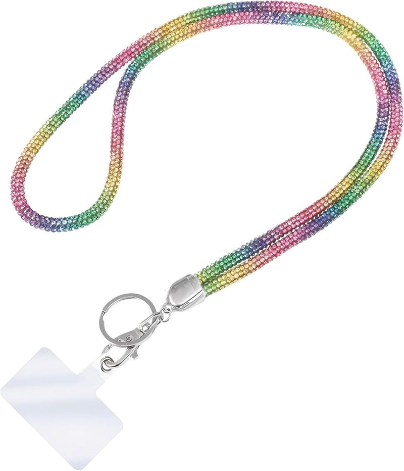 Global_Shopper Fashion 34.8'' Sparkle All Round Crystal Neck Lanyard,Bling Work Name Card Holder For Women(AB White,1PC) - Image 1
